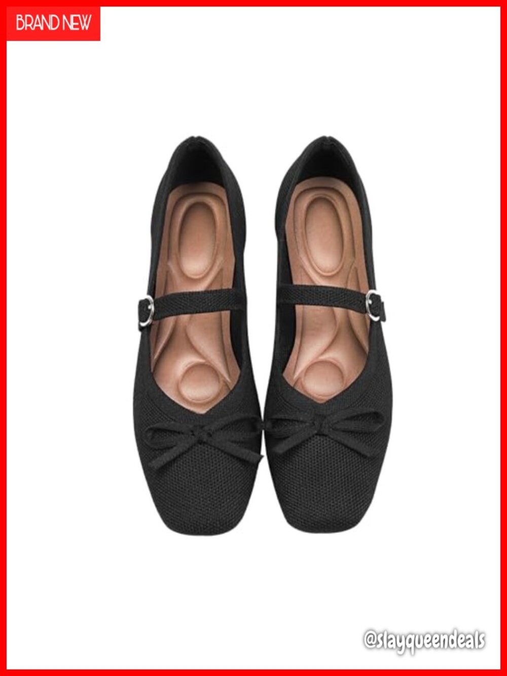 Knit Flats Square Toe Ankle Strap Washable Mary Jane Ballet Comfortable Women